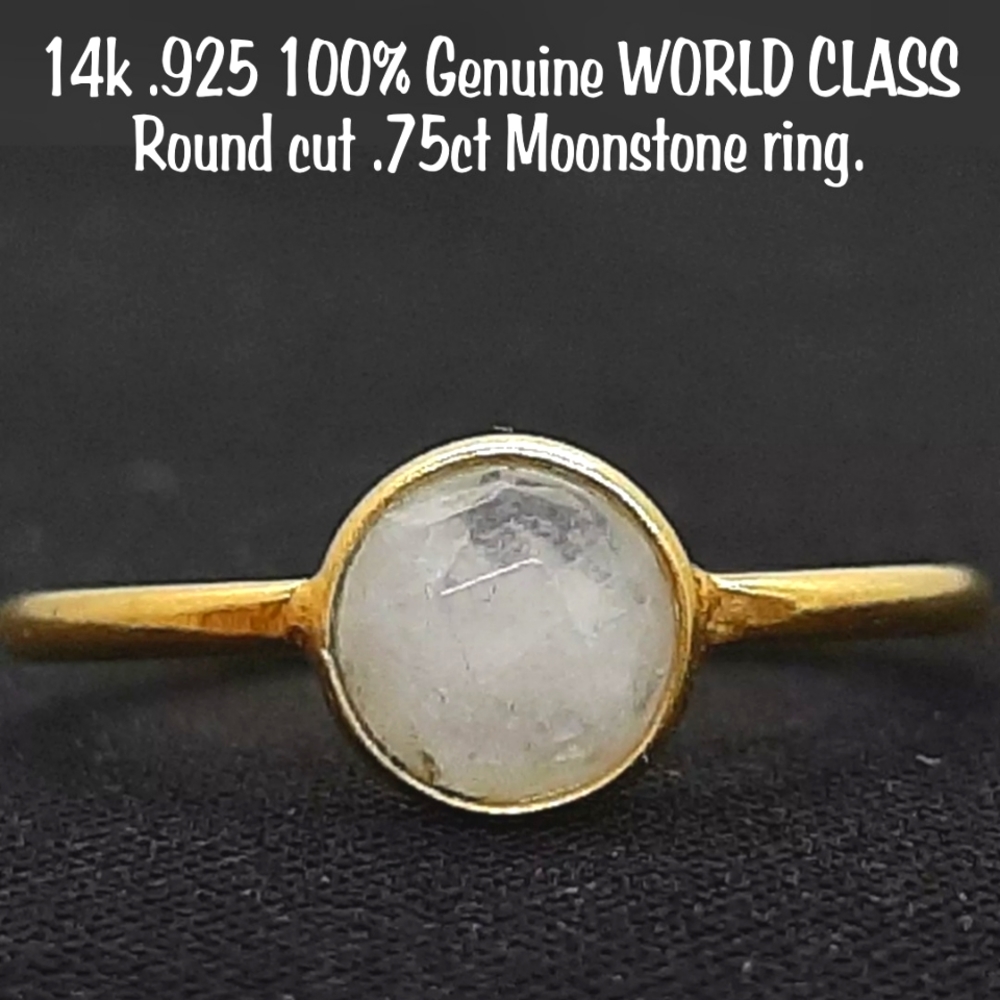14k .925 💯% Genuine WORLD CLASS  ROUND cut MOONSTONE .75ct ring.